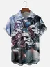 Moisture Wicking Gradient Star Robot Chest Pocket Hawaiian Shirt