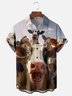 Moisture-Wicking Fun Headshot Cow Chest Pocket Hawaiian Shirt