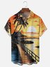 Tall Size Moisture-wicking Sunset Gold Beach Chest Pocket Hawaiian Shirt