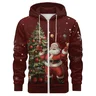 Santa Claus and Christmas Tree Art Zipper Hoodie Sweatshirt