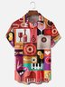 Moisture Wicking Geometric Color Block Cocktail Glass Chest Pocket Hawaiian Shirt