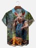 Big Size Moisture-wicking BBQ Party Pig Chest Pocket Casual Shirt