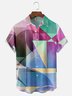 Moisture Wicking Geometric Color Blocking Wine Glass Chest Pocket Hawaiian Shirt