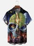 Moisture-wicking Art Skull Planet Chest Pocket Casual Shirt