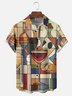 Moisture Wicking Geometric Color Block Wine Glass Chest Pocket Hawaiian Shirt