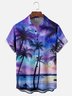 Mens Coconut Tree Sunset Print Casual Breathable Chest Pocket Short Sleeve Hawaiian Shirt