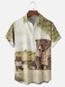 Hardaddy x Mikekoubou Moisture-wicking Funny Brown Bear Family Chest Pocket Hawaiian Shirt