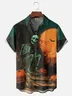 Moisture-wicking Halloween Skull Pumpkin Chest Pocket Casual Shirt