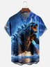 Moisture-wicking Fun Godzilla Lightning Art Chest Pocket Hawaiian Shirt