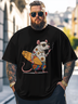 Big Size Men's Funny Tattoo Mouse Surfing Print Loose T-shirt