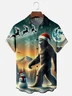 Moisture-wicking Christmas Bigfoot Snowman Chest Pocket Casual Shirt