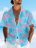Moisture-wicking Tropical Palm Tree Flamingo Chest Pocket Hawaiian Shirt