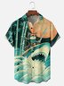 Moisture-Wicking Ukiyo-e Shark Cat Chest Pocket Hawaiian Shirt