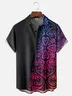 Moisture Wicking Geometric Gradient Floral Art Chest Pocket Hawaiian Shirt