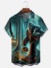 Moisture-wicking Halloween Bigfoot Pumpkin Art Chest Pocket Casual Shirt