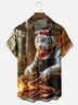 Moisture-wicking Fun Tiger BBQ Party Chest Pocket Hawaiian Shirt