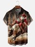 Moisture-wicking Christmas Santa Claus Riding Reindeer Chest Pocket Casual Shirt
