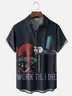 Moisture-wicking Fun "Work" Skull Slogan Chest Pocket Casual Shirt
