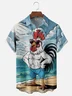Moisture-Wicking Ombre Beach Chicken Chest Pocket Hawaiian Shirt