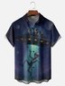 Moisture-wicking Funny Cow UFO Attacks Aliens Chest Pocket Casual Shirt
