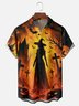 Moisture-wicking Halloween Witch Pumpkin Fun Chest Pocket Casual Shirt