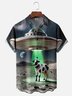 Moisture-wicking Funny Alien UFO Cow Chest Pocket Casual Shirt