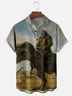 Moisture-wicking Bigfoot vs. Dinosaurs Fun Knight Jones Chest Pocket Hawaiian Shirt
