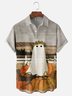 Moisture Wicking Halloween Ghost Pumpkin Abstract Art Chest Pocket Hawaiian Shirt