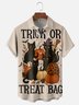 Moisture-Wicking Halloween Black Cat Pumpkin Chest Pocket Hawaiian Shirt