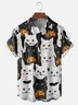 Moisture-Wicking Halloween Pumpkin Cat Chest Pocket Hawaiian Shirt