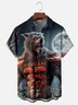 Moisture-Wicking Football Wolf Halloween Chest Pocket Hawaiian Shirt