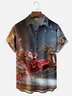Moisture-Wicking Santa Claus Sleigh Christmas Tree Chest Pocket Hawaiian Shirt