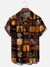 Moisture-Wicking Halloween Gradient Pumpkin And Black Cat Checkered Chest Pocket Hawaiian Shirt