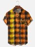 Moisture-Wicking Halloween Striped Check Pumpkin Chest Pocket Hawaiian Shirt