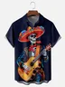 Moisture-wicking Day of the Dead Music Skull Guitar Chest Pocket Casual Shirt