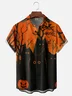 Moisture-Wicking Halloween Pumpkin Black Cat Chest Pocket Hawaiian Shirt