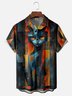 Moisture-Wicking Ombre Color Block Cat Chest Pocket Hawaiian Shirt
