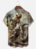 Moisture-Wicking Dinosaur Motorcycle Chest Pocket Hawaiian Shirt