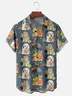 Moisture-Wicking Halloween Cat and Dog Pumpkin Chest Pocket Hawaiian Shirt