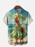 Moisture-wicking Fun Beach Chicken Art Chest Pocket Hawaiian Shirt