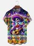 Moisture-Wicking Day Of The Dead Skull-Emblazoned Mexican Pattern Guitar Chest Pocket Hawaiian Shirt