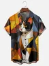 Moisture-Wicking Ombre Color Block Cat Chest Pocket Hawaiian Shirt