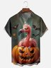 Moisture-wicking Halloween Flamingo Pumpkin Fun Chest Pocket Casual Shirt