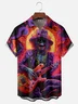 Moisture-Wicking Gradient Color Abstract Skull Playing Guitar Chest Pocket Hawaiian Shirt