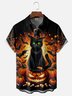 Moisture-Wicking Halloween Pumpkin Black Cat Spider Web Chest Pocket Hawaiian Shirt