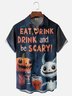 Moisture-Wicking Halloween Pumpkin Monster Chest Pocket Hawaiian Shirt