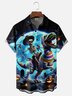 Moisture-Wicking Gradient Color Halloween Pumpkin Skeleton Riding A Dinosaur Chest Pocket Hawaiian Shirt