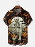 Moisture-Wicking Gradient Color Halloween Pumpkin Skeleton Dinosaur Bat Chest Pocket Hawaiian Shirt