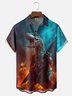 Moisture-wicking Dinosaur Guitar Music Gradient Color Chest Pocket Casual Shirt