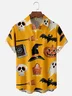 Moisture-Wicking Halloween Hat Pumpkin Skull Chest Pocket Hawaiian Shirt